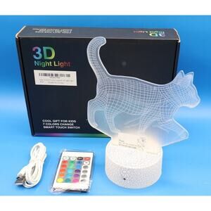 3D Cat Lamp Night Light Kitten 3D Illusion Lamp for Kids, 7 Colors Changing